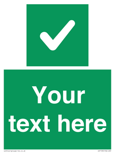 Custom green background, green square with tick sign